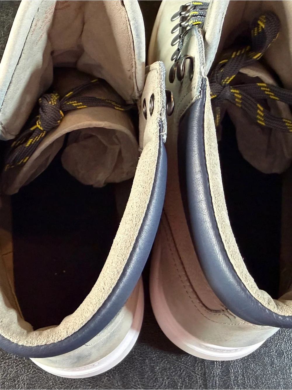 Cole Haan Light Gray Suede Chukka Boots with Yellow-Accent Laces